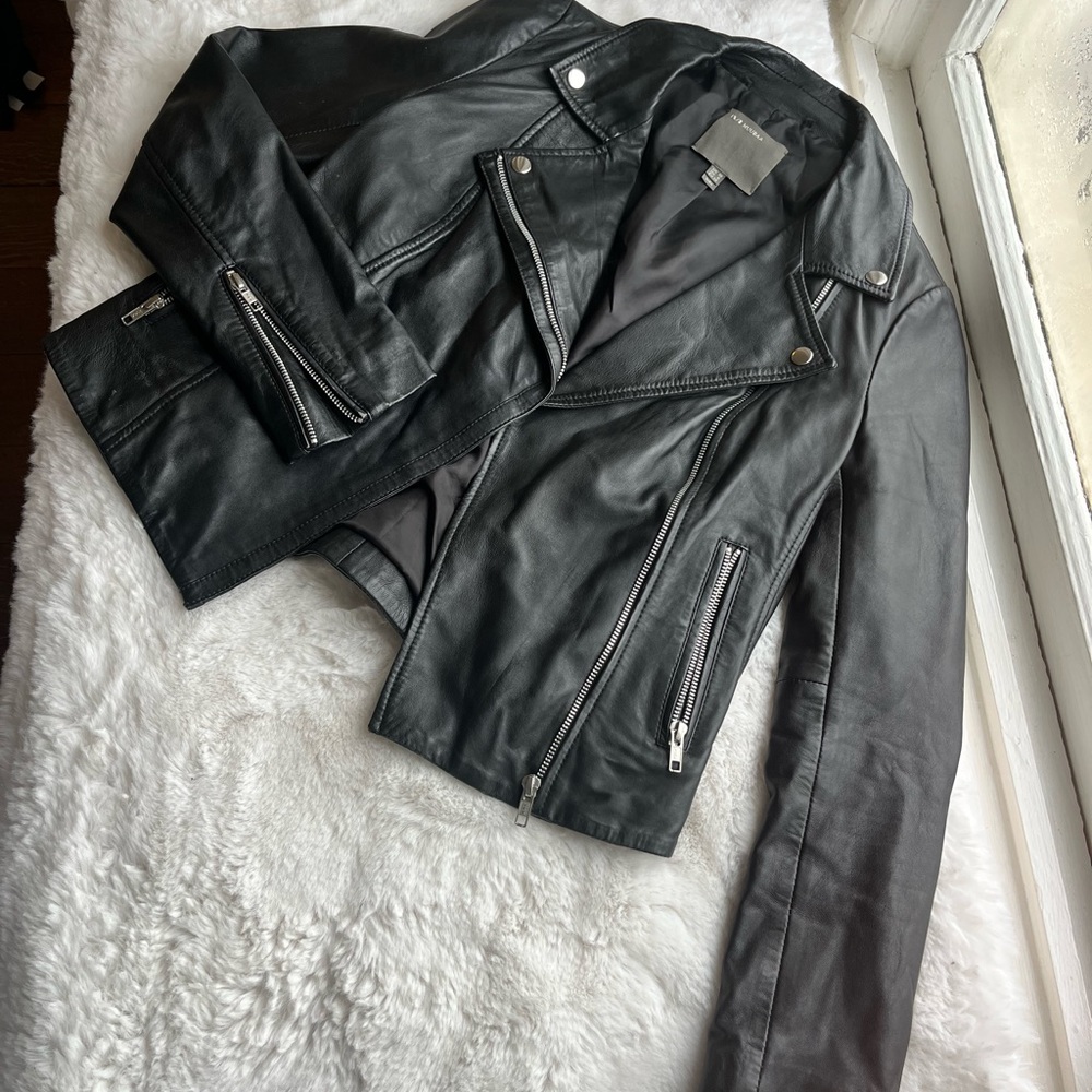 Black lambs leather biker jacket size 6